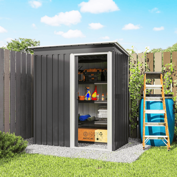 Magazie de gradina DacEnergy©, realizata din otel galvanizat si tabla de otel vopsita, 1 usa glisanta, 4 guri de ventilatie, 164 × 100 × 184 cm, Lungime: 164 cm-poza 5-Dacenergy.ro