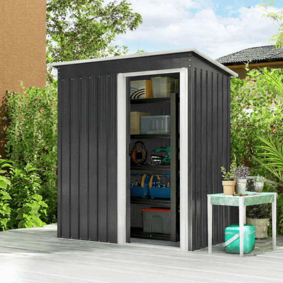 Magazie de gradina DacEnergy©, realizata din otel galvanizat si tabla de otel vopsita, 1 usa glisanta, 4 guri de ventilatie, 164 × 100 × 184 cm, Lungime: 164 cm-poza 6-Dacenergy.ro