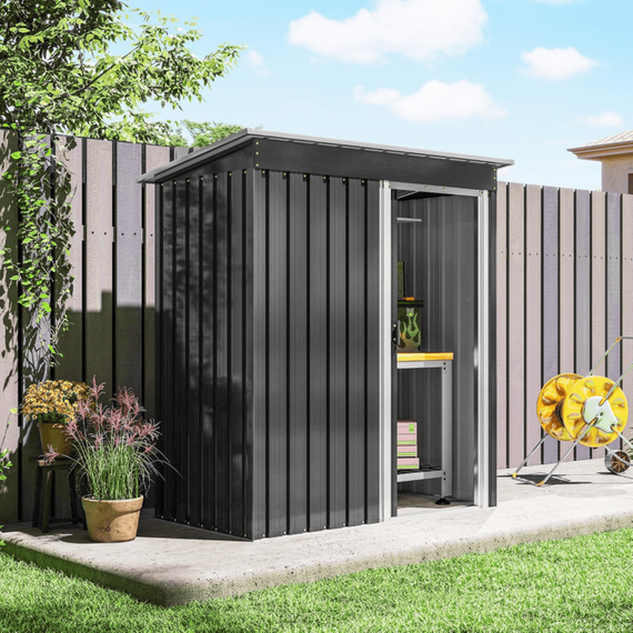Magazie de gradina DacEnergy©, realizata din otel galvanizat si tabla de otel vopsita, 1 usa glisanta, 4 guri de ventilatie, 164 × 100 × 184 cm, Lungime: 164 cm-poza 7-Dacenergy.ro