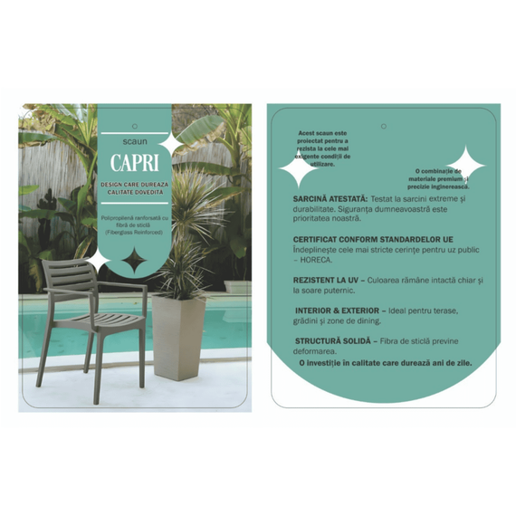 Scaun de gradina DacEnergy©, realizat din polipropilena cu fibra de sticla, design usor si elegant, fix, 58 x 57 x 83 cm, gri inchis-poza 3-Dacenergy.ro
