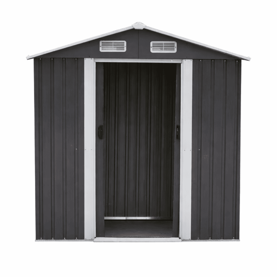 Magazie de gradina DacEnergy©, realizata din otel galvanizat si tabla de otel vopsita, 2 usi glisante, 4 guri de ventilatie pentru circulatia aerului, 249 x 185 x 194 cm, Lungime: 249 cm-Dacenergy.ro