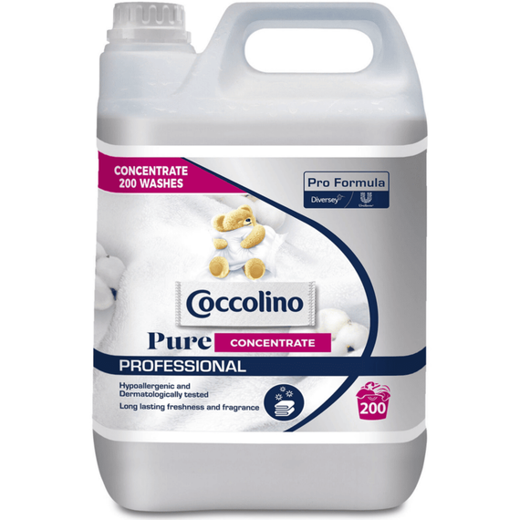 Balsam de rufe Coccolino Profesional Pure, parfum fresh, ofera rufelor catifelare si confort la purtare, 200 spalari, 5L, alb, Parfum: Pure-Dacenergy.ro