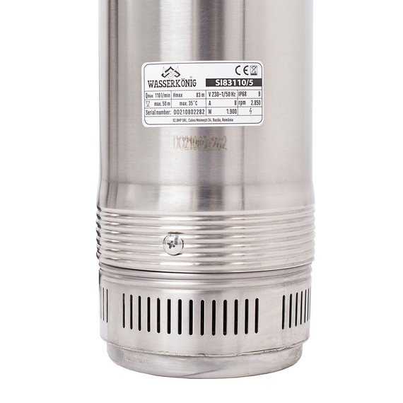 Pompa submersibila ape curate Wasserkonig, realizata din PPO si inox, debit maxim 110 l/min, inaltime maxima de refulare 83 m, puterea 1900 W, 215 x 180 x 630 mm-poza 3-Dacenergy.ro