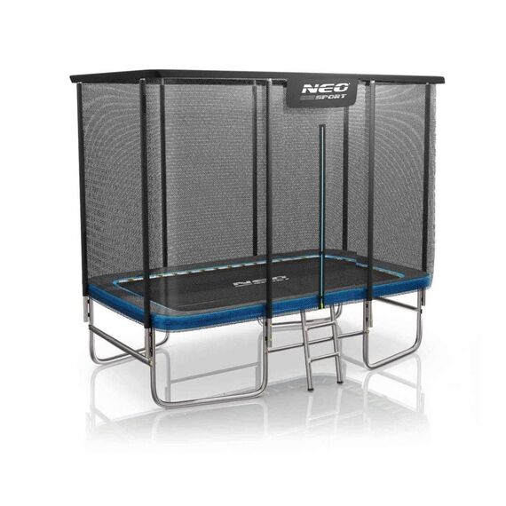 Trambulina dreptunghiulara de gradina, materiale rezistente la UV, cadru din otel galvanizat, scara confortabila si sigura, cu fermoar si catarama, 305 x 214 cm, Lungime: 305 cm, Culoare: Albastru, Negru-poza 7-Dacenergy.ro