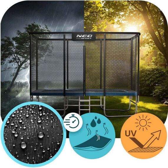 Trambulina dreptunghiulara de gradina, materiale rezistente la UV, cadru din otel galvanizat, scara confortabila si sigura, cu fermoar si catarama, 305 x 214 cm, Lungime: 305 cm, Culoare: Albastru, Negru-poza 11-Dacenergy.ro