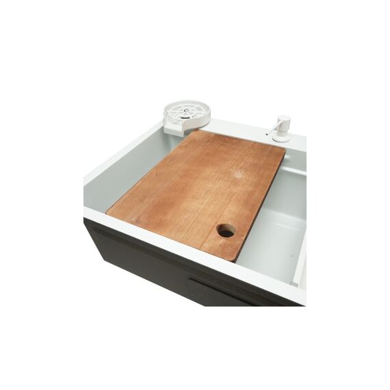 Chiuveta bucatarie otel inoxidabil cu doua baterii, functie cascada, spalator pahare, dozator sapun, scurgator, tava, tocator si accesorii scurgere incluse, 75x46x23.5cm Cod: DISPK13-poza 6-Dacenergy.ro