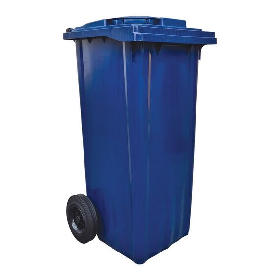 Pubela mobila DacEnergy©, realizata din plastic, cu roti, rezistent la actiunea razelor ultraviolete, frig, caldura, 120 L, 549 x 483 x 948 mm, albastra, Culoare: Albastru-Dacenergy.ro