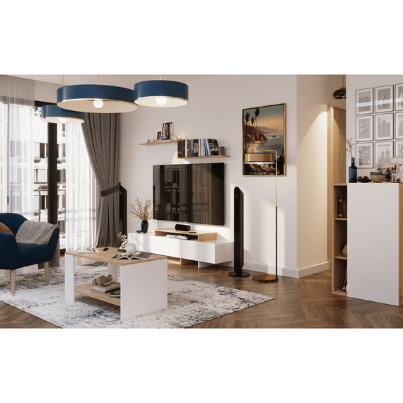 Mobilier de perete living, alb/stejar artisan, MILONA-poza 6-Dacenergy.ro