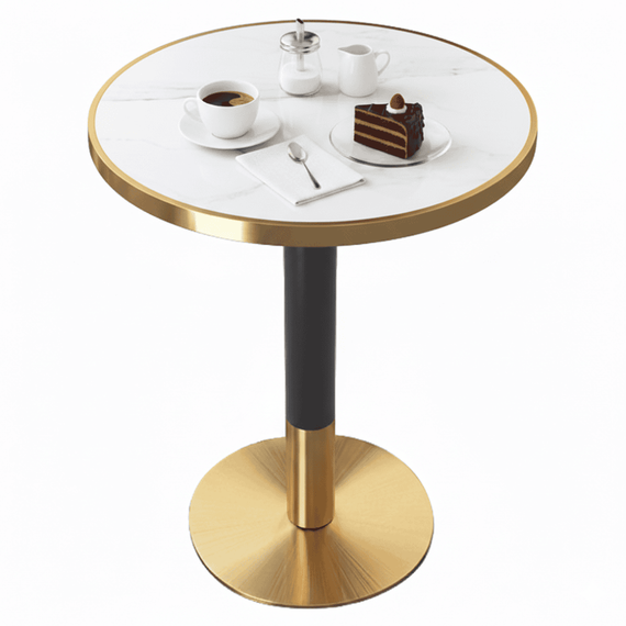 Masă de sufragerie bistro, marmură albă/negru/aur, diametru 80 cm, OREN-poza 3-Dacenergy.ro