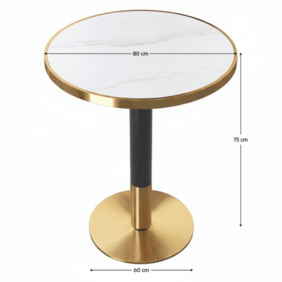 Masă de sufragerie bistro, marmură albă/negru/aur, diametru 80 cm, OREN-poza 4-Dacenergy.ro