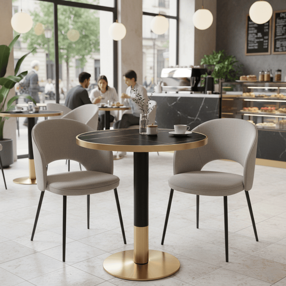 Masă de sufragerie bistro, marmură negră/negru/aur, diametru 80 cm, OREN-poza 2-Dacenergy.ro