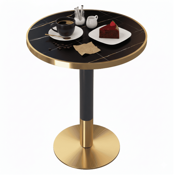 Masă de sufragerie bistro, marmură negră/negru/aur, diametru 80 cm, OREN-poza 4-Dacenergy.ro