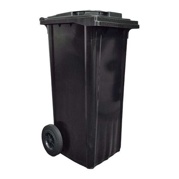 Pubela mobila DacEnergy©, realizata din plastic, cu roti, rezistent la actiunea razelor ultraviolete, frig, caldura, 120 L, 549 x 483 x 948 mm, neagra, Culoare: Negru-Dacenergy.ro
