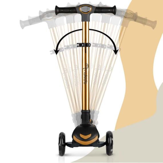 Trotineta de echilibru cu trei roti, material ghidon din aluminiu, inaltimea reglabila a ghidonului, iluminare LED colorata a rotilor, cu scaun de echilibru, greutate maxima utilizator 50 kg, auriu, Culoare: Auriu, Negru-poza 8-Dacenergy.ro