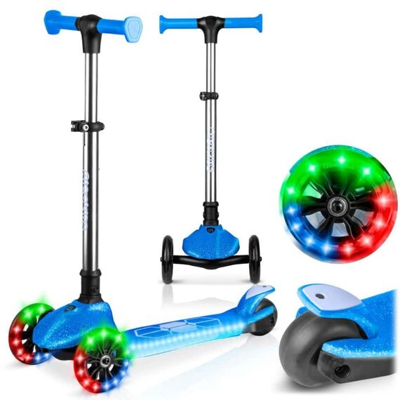 Trotineta de echilibru cu trei roti, material ghidon din aluminiu, inaltimea reglabila a ghidonului, iluminare LED, greutate maxima utilizator 50 kg, punte fluorescenta, albastra, Culoare: Albastru, Fosforescent-poza 6-Dacenergy.ro