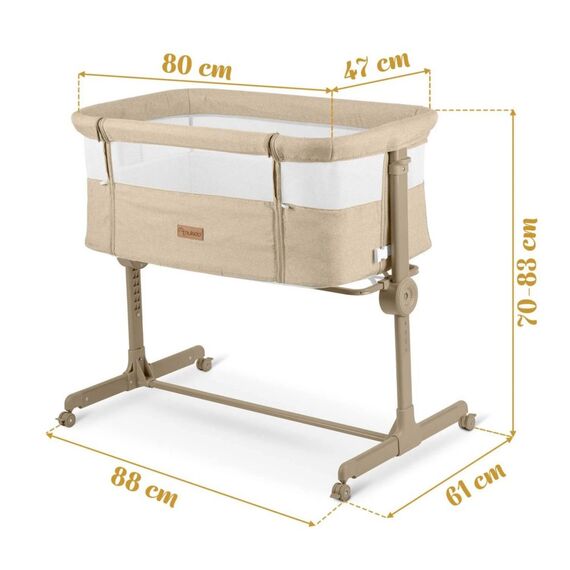 Patut bebelusi, material detasabil, pliabil, 4 roti cu frana, sarcina maxima 9 kg, intrare laterala detasabila, reglare pe 7 niveluri, saltea cu husa detasabila, crem, Culoare: Crem-poza 6-Dacenergy.ro