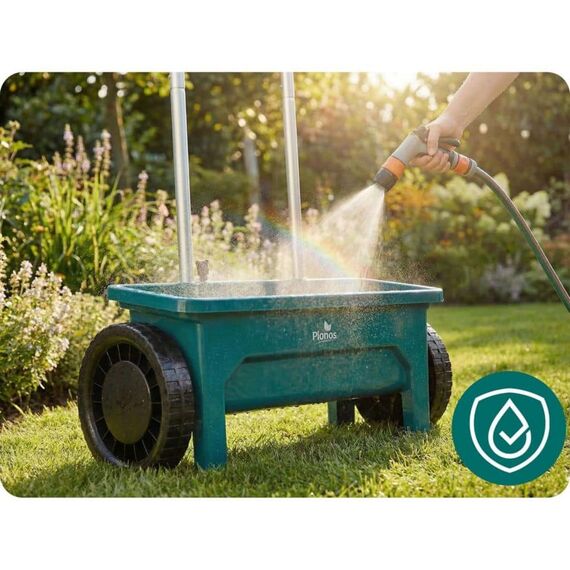 Semanatoare manuala de gradina, realizata din plastic, reglare a granulelor pe 10 niveluri, roti mari, 12 litri, capacitate maxima de incarcare 10 kg, verde-poza 3-Dacenergy.ro