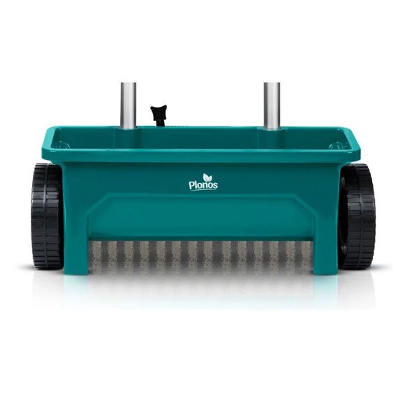 Semanatoare manuala de gradina, realizata din plastic, reglare a granulelor pe 10 niveluri, roti mari, 12 litri, capacitate maxima de incarcare 10 kg, verde-poza 5-Dacenergy.ro