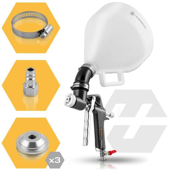 Pistol pneumatic de pulverizare pentru tencuiala si vopsire pereti, 6 L, 3 duze incluse 4, 6, 8 mm, conectoare de aer de ¼", inel de montare-Dacenergy.ro
