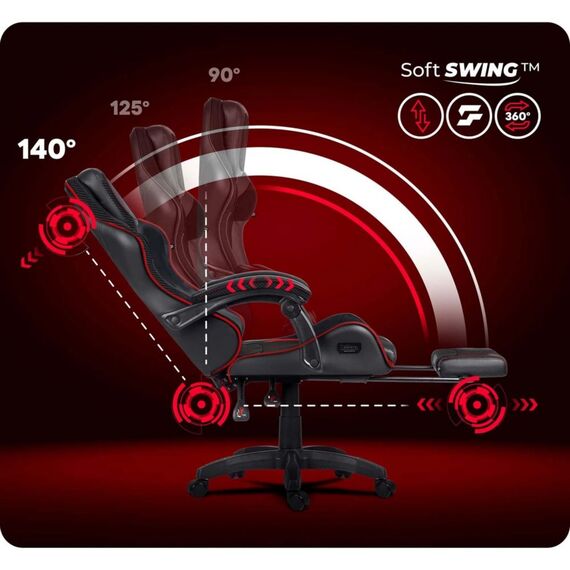 Scaun de gaming, suport extensibil pentru picioare, functie de inclinare a spatarului, reglare a inaltimii, ergonomie, inaltime totala maxima 121 cm, negru si rosu, Culoare: Negru, Rosu-poza 3-Dacenergy.ro