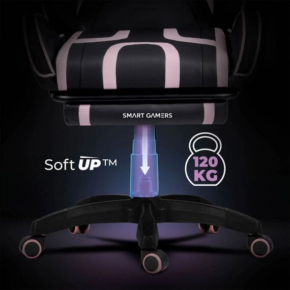 Scaun de gaming, suport extensibil pentru picioare, functie de inclinare a spatarului, reglare a inaltimii, ergonomie, inaltime totala maxima 121 cm, negru si roz, Culoare: Negru, Roz-poza 8-Dacenergy.ro