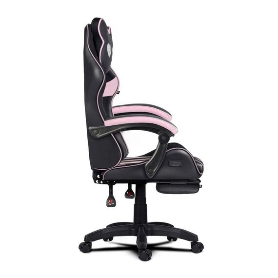 Scaun de gaming, suport extensibil pentru picioare, functie de inclinare a spatarului, reglare a inaltimii, ergonomie, inaltime totala maxima 121 cm, negru si roz, Culoare: Negru, Roz-poza 10-Dacenergy.ro