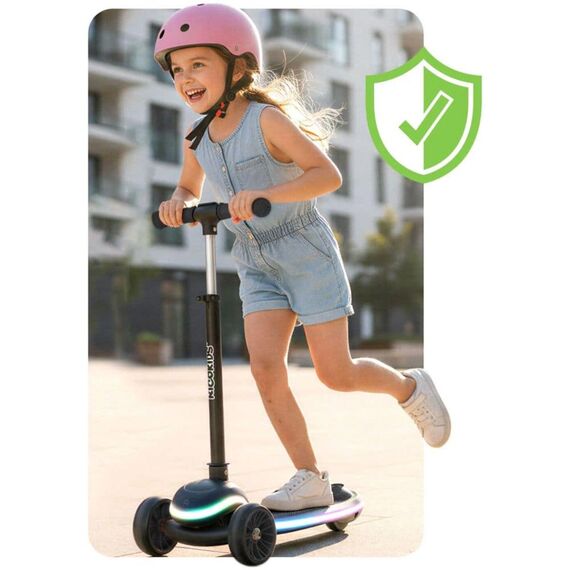 Trotineta de echilibru cu trei roti, ghidon din metal, platformă iluminata cu LED-uri, cu 20 de moduri, inaltimea ghidonului este reglabila, 65–81 cm, usor de pliat, frana de picior, neagra mata, Culoare: Negru deschis-poza 7-Dacenergy.ro