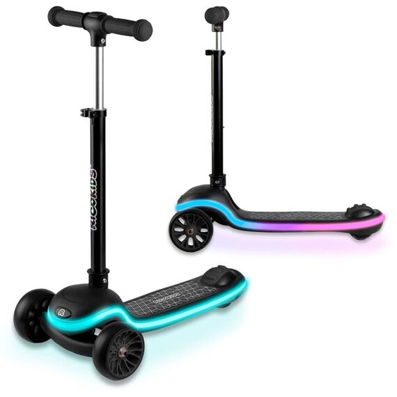 Trotineta de echilibru cu trei roti, ghidon din metal, platformă iluminata cu LED-uri, cu 20 de moduri, inaltimea ghidonului este reglabila, 65–81 cm, usor de pliat, frana de picior, neagra mata, Culoare: Negru deschis-Dacenergy.ro