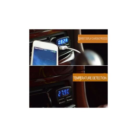 Incarcator auto 3 in 1: voltmetru, termometru si incarcator cu 2 porturi USB   Cod: PG281-poza 3-Dacenergy.ro