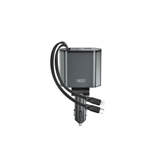 Incarcator auto XO SMART cu cabluri retractabile ,voltmeru, iesire USB-A si USB tip C  Cod: XO-CC62-Dacenergy.ro