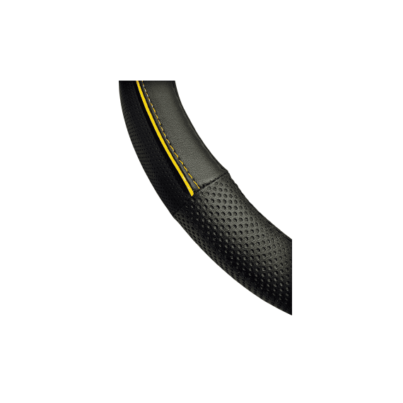 Husa volan auto premium imitatie piele M 38 cm negru cu linie galbena Cod: WPU02A-poza 2-Dacenergy.ro