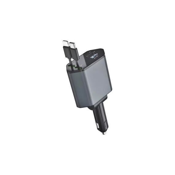 Incarcator auto XO SMART cu cabluri retractabile ,voltmeru, iesire USB-A si USB tip C  Cod: XO-CC62-poza 2-Dacenergy.ro