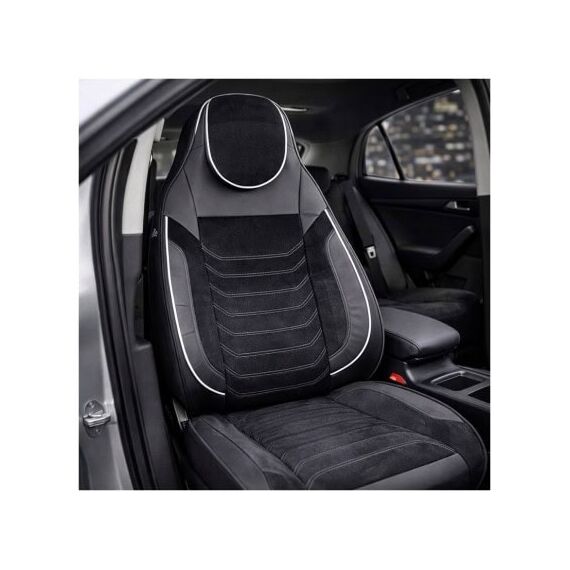 Huse scaune auto universale fractionate Premium cu tetiera fata incorporata negru cu cusatura alba Cod: HNG-C509-1-poza 2-Dacenergy.ro