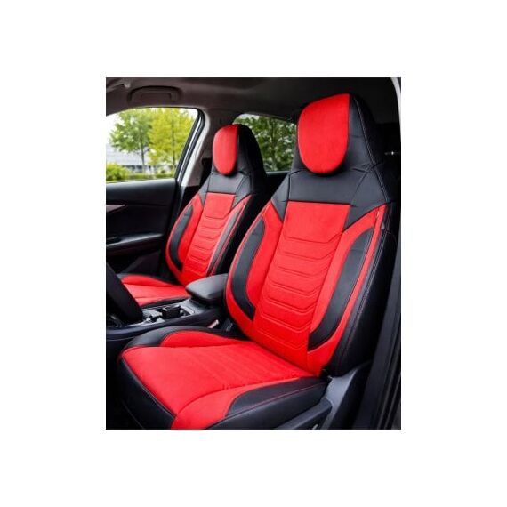 Huse scaune auto universale fractionate Premium cu tetiera fata incorporata negru cu rosu  Cod: HNG-C509-3-poza 2-Dacenergy.ro