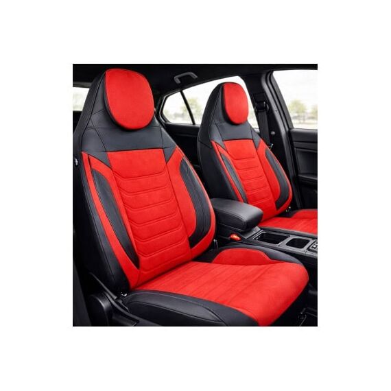 Huse scaune auto universale fractionate Premium cu tetiera fata incorporata negru cu rosu  Cod: HNG-C509-3-Dacenergy.ro