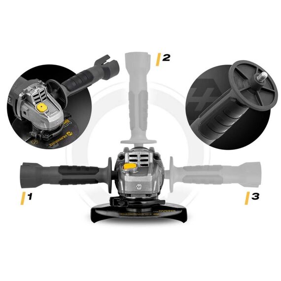 Polizor unghiular, viteza reglabila de 3000 - 12000 rpm, sistem de protectie a discului Quick-Lock, reglarea pozitiei manerului in 3 etape, cablu de alimentare lung 209 cm, 10 discuri, 900 W-poza 11-Dacenergy.ro