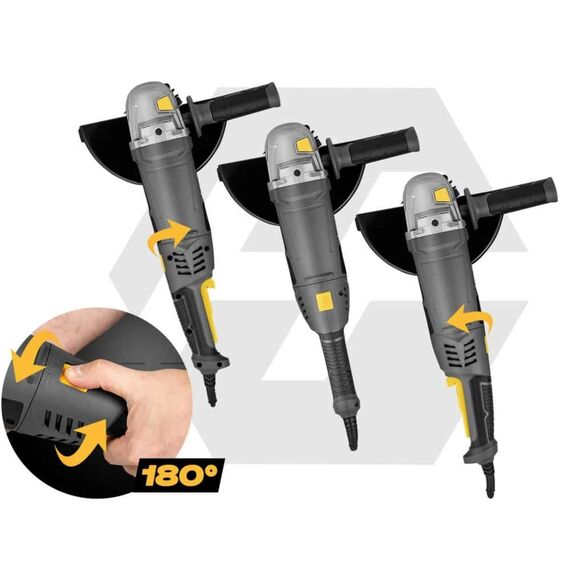 Polizor unghiular, viteza 6500 rpm, maner rotativ la 180°, diametru disc 230 mm, reglarea pozitiei manerului in 3 etape, cablu de alimentare 209 cm, protectie cu disc metalic, Soft Start, 2000 W-poza 5-Dacenergy.ro