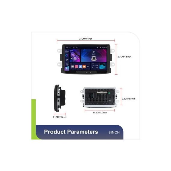 Navigatie Android 8 inch 4GB+64GB  CarPlay Android Auto compatibila  Dacia Duster,Sandero Cod: A3931-poza 7-Dacenergy.ro