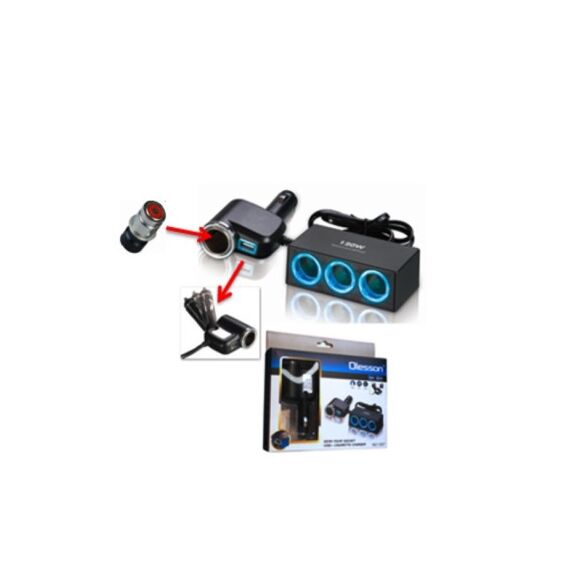 Prelungitor priza bricheta auto 4 iesiri si port USB Cod: 1527-poza 3-Dacenergy.ro