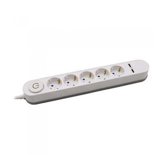 Prelungitor 5 Intrari Intrerupator iluminat & 2 Port-uri USB 3G 1.5mm x 3m Alb-Dacenergy.ro