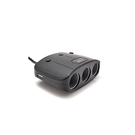 Prelungitor priza auto 3 cai cu intrerupator individual si 2 porturi USB Cod: K358-poza 3-Dacenergy.ro