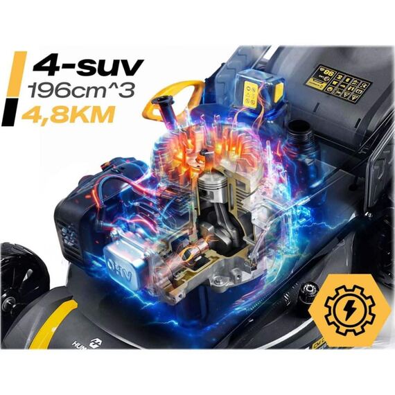 Masina de tuns iarba pe benzina cu actionare autopropulsata, carcasa din otel ranforsat, motor LONCIN, 3,5 kW, 4 timpi, 70 L, 196 cm³, lama de cosit 56 cm, reglare centrala a inaltimii, 6 niveluri, 30–80 mm-poza 9-Dacenergy.ro