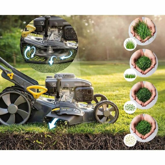 Masina de tuns iarba pe benzina cu actionare autopropulsata, carcasa din otel ranforsat, motor LONCIN, 3,5 kW, 4 timpi, 70 l, 196 cm³, latime de cosire 51 cm, reglare centrala a inaltimii, 6 niveluri, 30–80 mm-poza 6-Dacenergy.ro