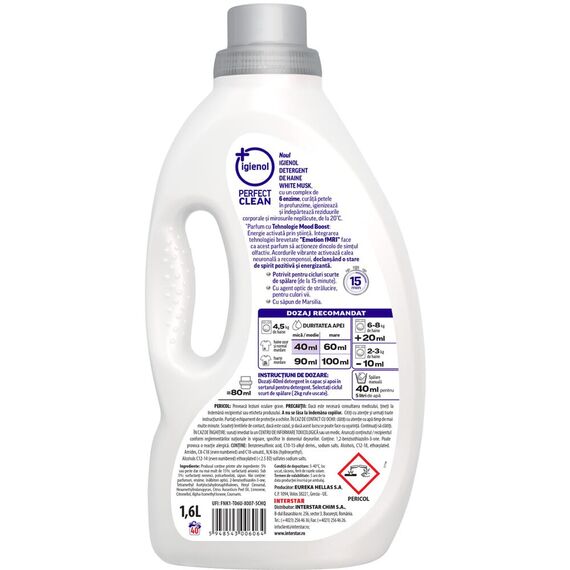 Detergent lichid Igienol Perfect Clean White Musk, antibacterian, curatare profunda, 40 spalari, 1.6L-poza 2-Dacenergy.ro