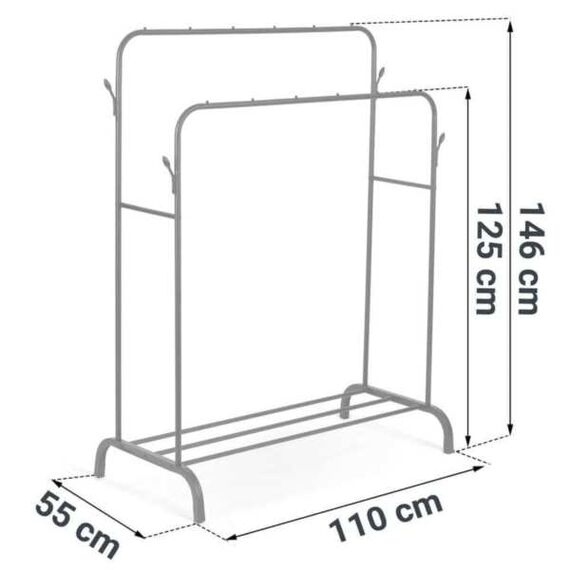 Suport pentru haine DacEnergy©, constructie solida din otel, un raft, 4 suporturi laterale pentru genti si esarfe, cuier dublu, 110 x 55 x 146 cm-poza 6-Dacenergy.ro