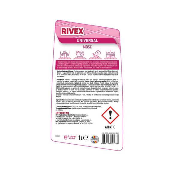 Solutie curatare pardoseli Rivex, lichid, universal, eliminare mirosuri, 1 L, mosc-poza 2-Dacenergy.ro