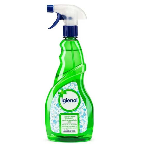 Solutie dezinfectanta suprafete mici Igienol, lichid fara clor, antibacterian, parfum mar, 750 ml, pulverizator, verde-Dacenergy.ro
