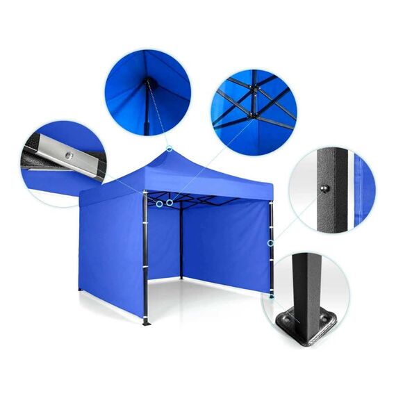 Pavilion de gradina, cu 3 pereti, fabricat din PVC, constructie din otel, acoperisul din PVC 1280D – 100% impermeabil, filtru UV UPF50+, 3 x 3 m, albastru-poza 5-Dacenergy.ro