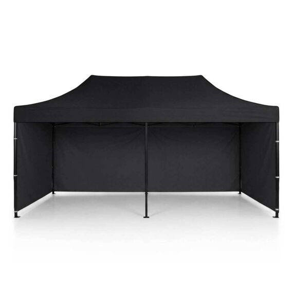 Pavilion de gradina, cu 3 pereti, fabricat din PVC, constructie din otel, acoperisul din PVC 1280D – 100% impermeabil, filtru UV UPF50+, 3 x 6 m, negru-poza 5-Dacenergy.ro