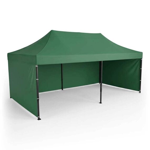 Pavilion de gradina, cu 3 pereti, fabricat din PVC, constructie din otel, acoperisul din PVC 1280D – 100% impermeabil, filtru UV UPF50+, 3 x 6 m, verde-poza 2-Dacenergy.ro